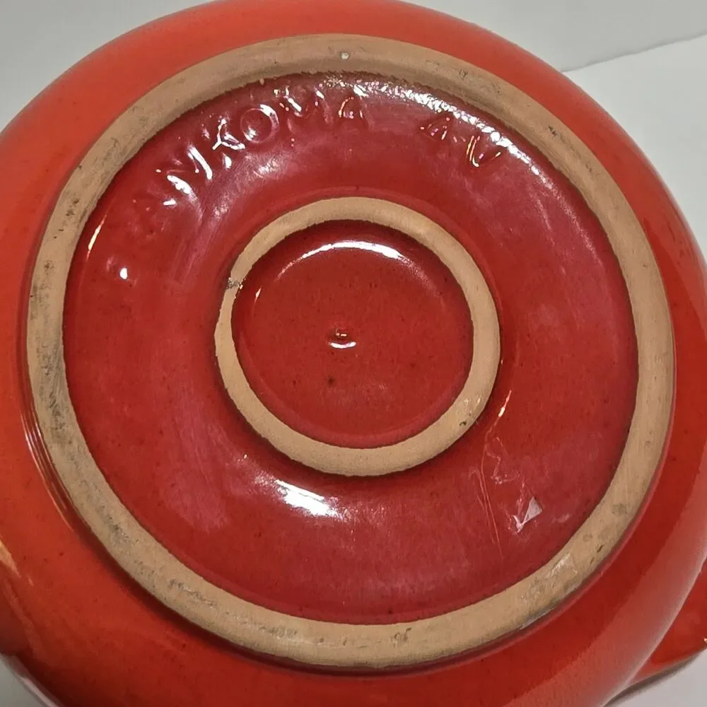 Vintage ~ FRANKOMA ~ 4V Bean Pot Ceramic Casserole Dish‎ ~ Red rustic MCM